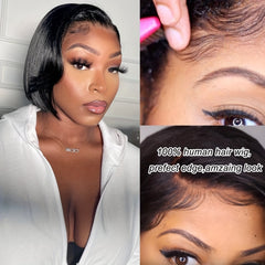 4x4 Lace Closure Short Pixie Bob Wigs Straight Bob Wig Side Part