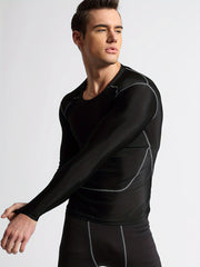 Men's Solid Compression Shirt High Stretch Crew Neck Top