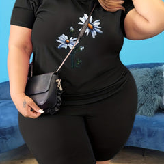 Women's Plus Floral Print Top & Shorts Set