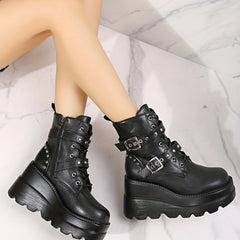 Platform Goth Ankle Boots Lace Up Short Boots