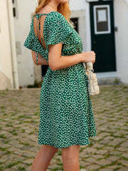 Polka Dot Flutter Sleeve Dress V Neck Casual Spring Summer Women's Clothing