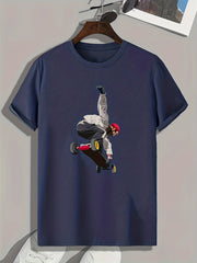 Boy Skateboarding Print Men's Graphic T-shirt for Summer