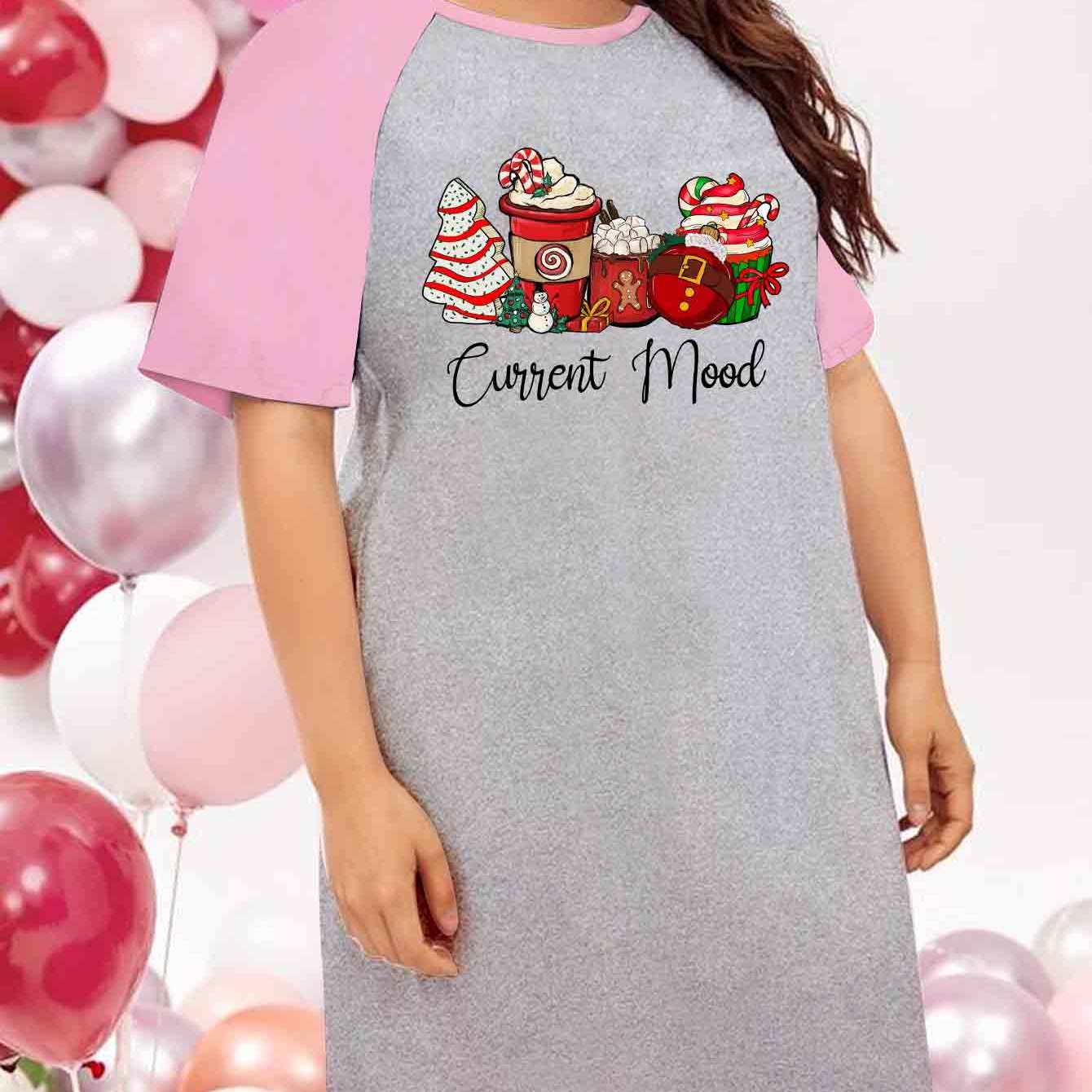 Christmas Nightdress Women's Plus Christmas Dessert Print