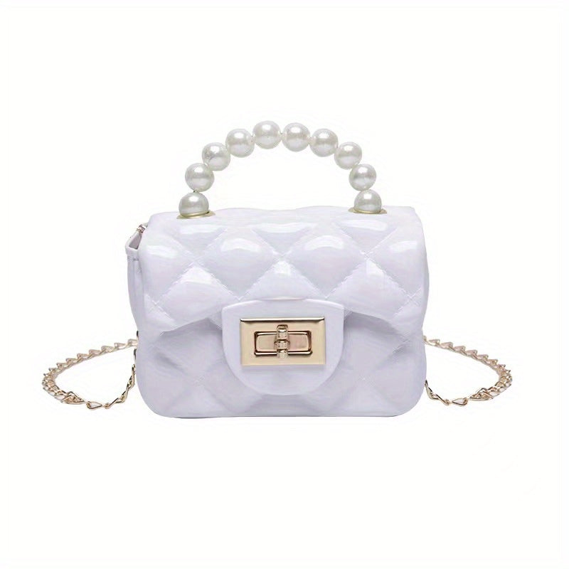 Argyle Faux Pearl Handle Mini Bag Shoulder Crossbody Chain Bag