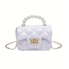Argyle Faux Pearl Handle Mini Bag Shoulder Crossbody Chain Bag
