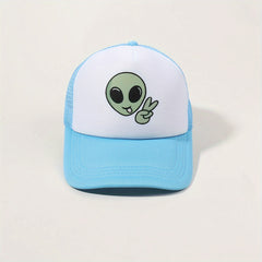 Alien Print Baseball Cap Mesh Trucker Hat Casual Adjustable Sunscreen Sports Hat