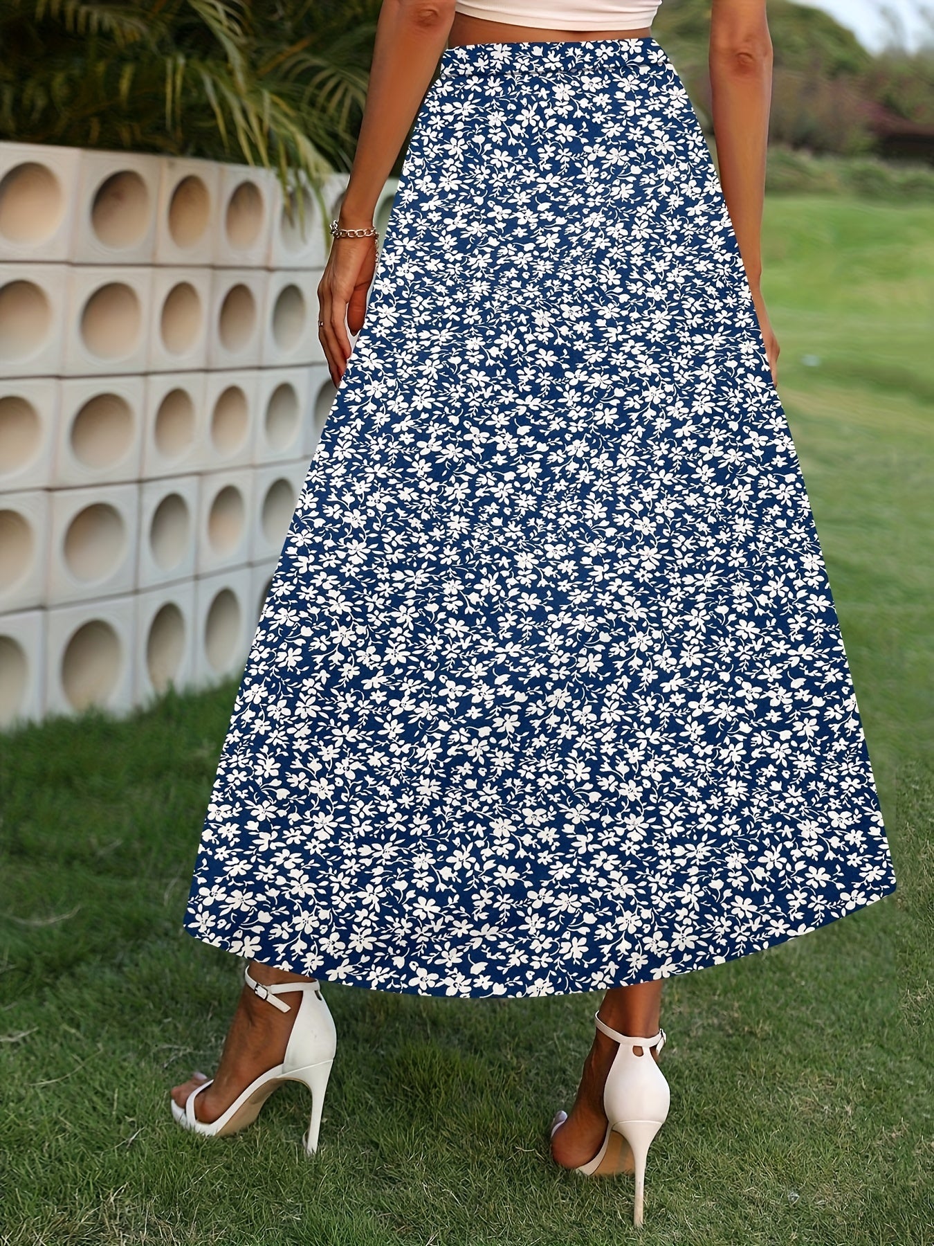 Floral Print High Waist A Line Skirt