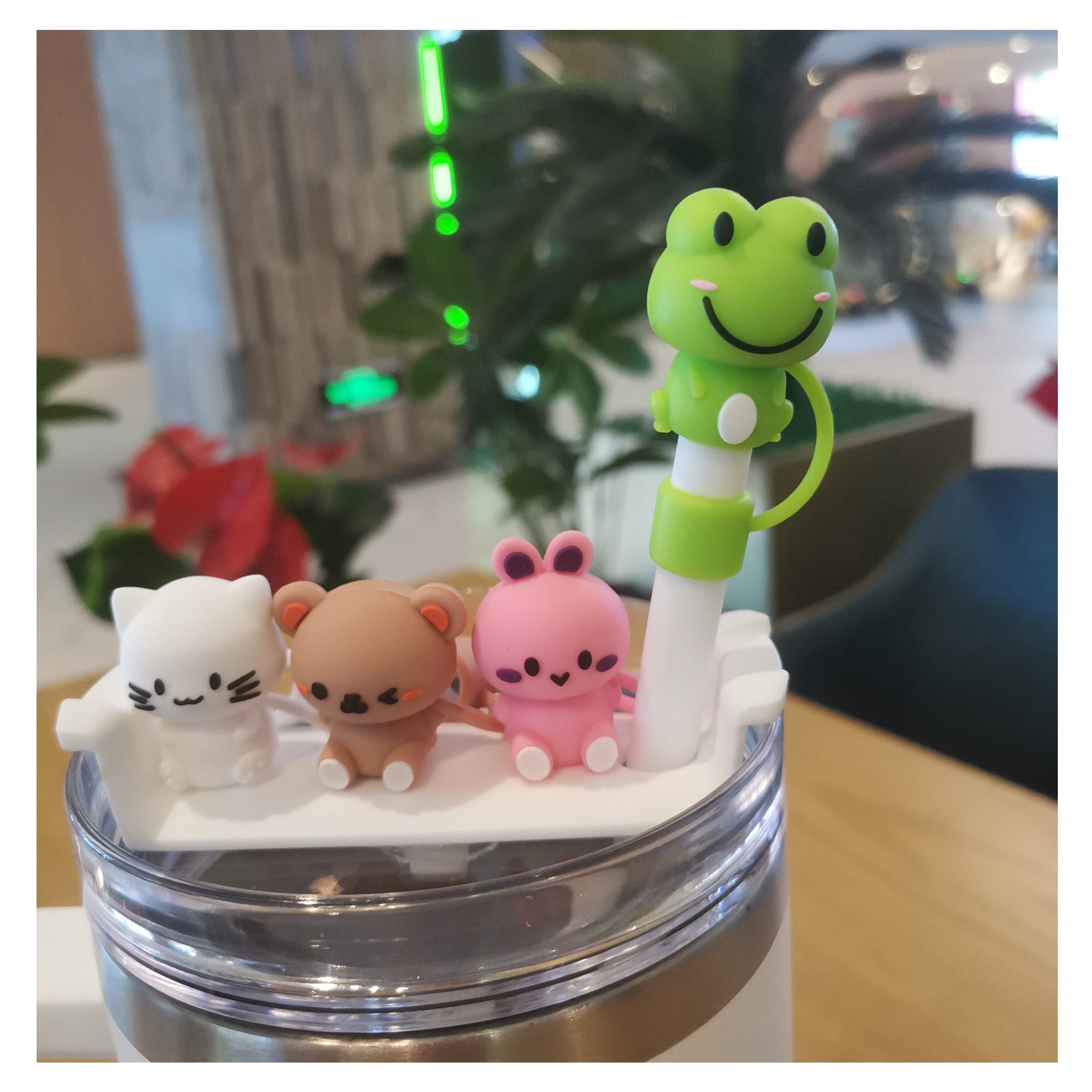Cartoon Animal Straw Tip Lids Set, Reusable Leakproof Silicone Straw Cover