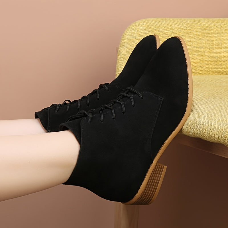 Chunky Heeled Lace Up Short Boots Side Zipper Women's Footwear
