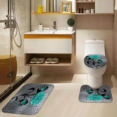 Teal Rose Shower Curtain and Bathroom Mat Set