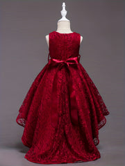Girls Sleeveless Princess Dress Lace Beaded Rhinestone Flower