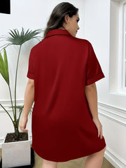 Nightdress Turn Down Collar Button Up Short Sleeve Sleep Dress