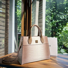 Vintage Pink Crocodile Pattern Handbag with Removable Strap