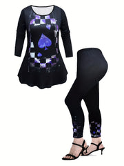 Casual Outfits Set Women's Plus Butterfly & Denim Tee & Leggings Set