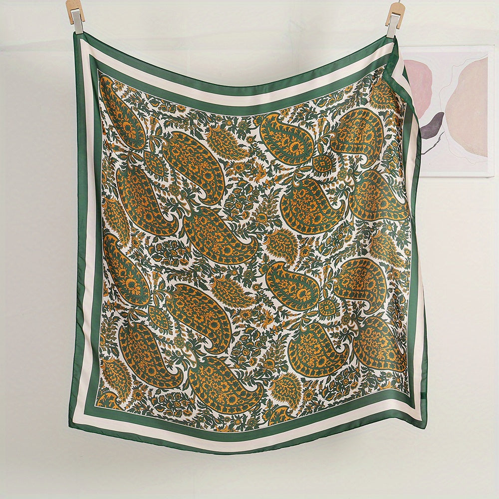Paisley Print Silk Square Scarf Vintage Satin Shawl