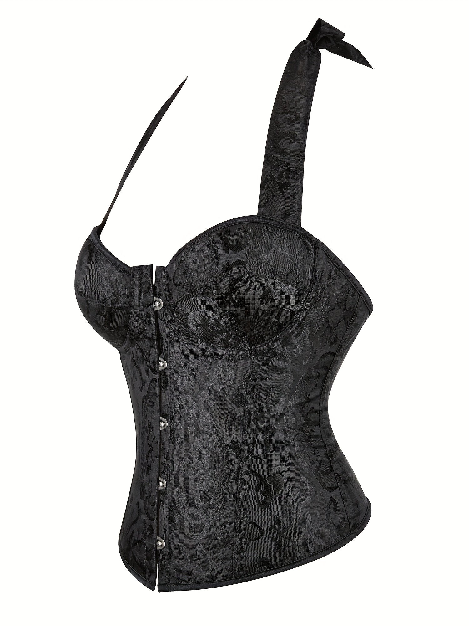 Jacquard Halter Corset Bustier Tummy Control Lace Up Body Shaper