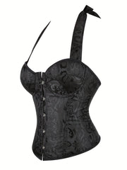 Jacquard Halter Corset Bustier Tummy Control Lace Up Body Shaper