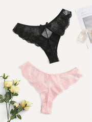 2 Pack Plus Size Sexy Panties Set Floral Lace Cut Out Bow Knot Briefs