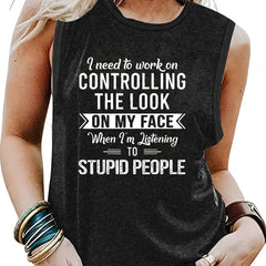Letter Print Crew Neck Tank Top Summer Women's Clothing