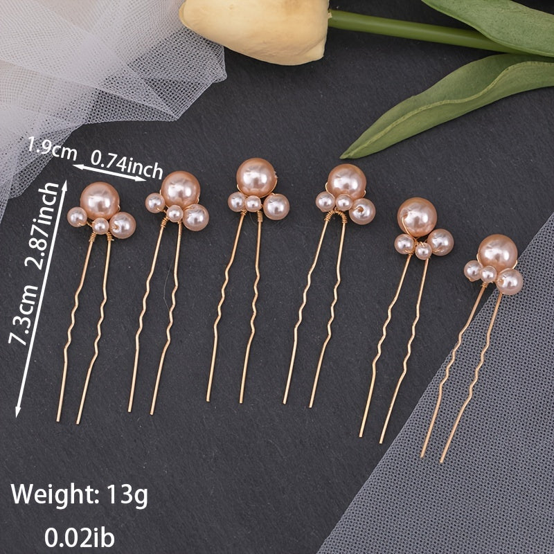6pcs Faux Pearl U-shaped Hairpin Bridal Wedding Party Decorations