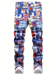 Boys Plaid Jeans Skinny Slim Fit Washed Denim Long Pants Kids Clothing