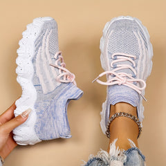 Women's Breathable Knit Platform Sneakers Casual Lace Up Shoes