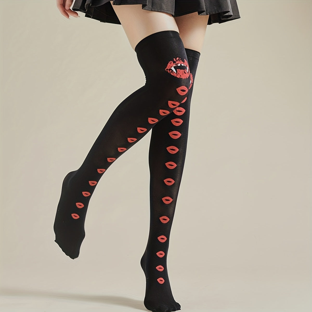 Lips Print Thigh High Socks Halloween Cosplay Over-The-Knee Socks