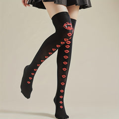 Lips Print Thigh High Socks Halloween Cosplay Over-The-Knee Socks