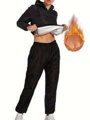 2pcs Sauna Sweat Sports Set Zipper Sweat Hoodie & Sweat Pants Suit