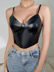 Sexy Leather Cami Crop Top V Neck Slim Fit Bodycon Vest Corset