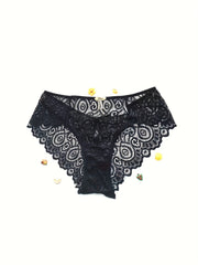 Floral Lace Hipster Panties Breathable Mid Waist Bikini Panties
