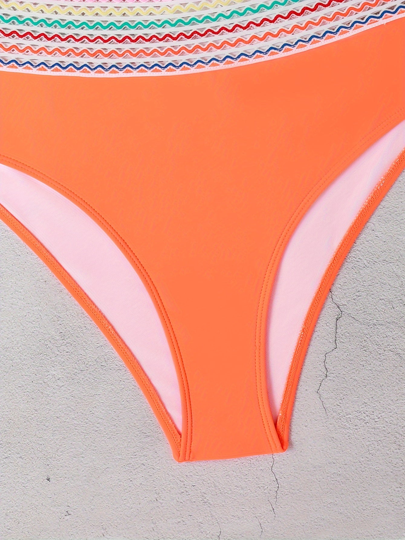 Modest Bikini Set Contrast Trim Longline Bra & High Waisted Pant