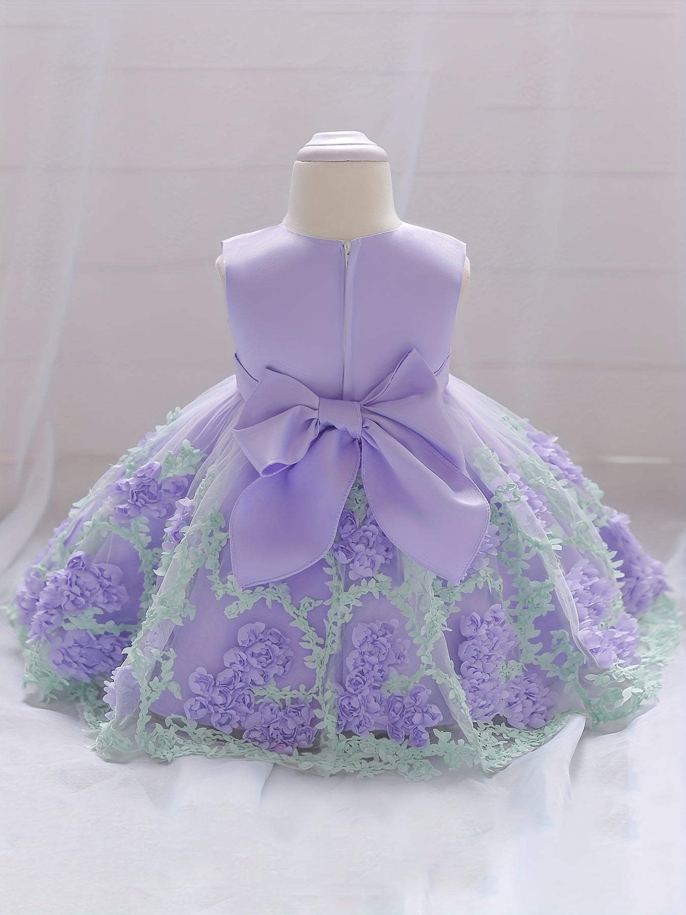 Baby Girls Floral Embroidery Mesh Sleeveless Princess Dress