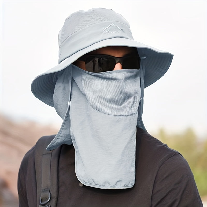 Wide Brim Cap With Face Cover Masks For Men Outdoor UV Protection Hat