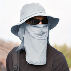 Wide Brim Cap With Face Cover Masks For Men Outdoor UV Protection Hat