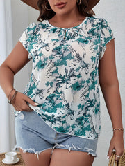 Casual Blouse Women's Plus Floral Print Short Sleeve Round Neck