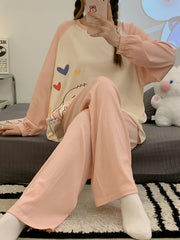 Bunny Print Pajama Set Long Sleeve Crew Neck Top & Pants