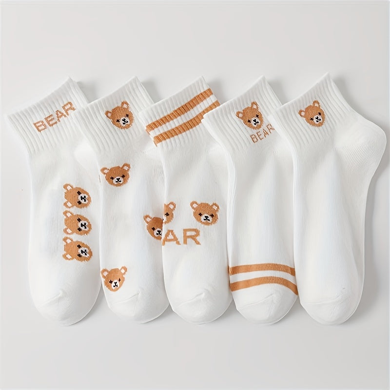 5 Pairs Cartoon Frog Print Crew Socks Women's Stockings