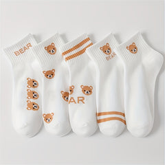 5 Pairs Cartoon Frog Print Crew Socks Women's Stockings
