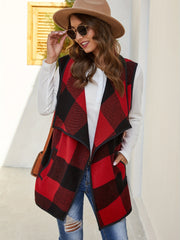 Sleeveless Vest Waterfall Collar Open Front Casual Vest With Pockets