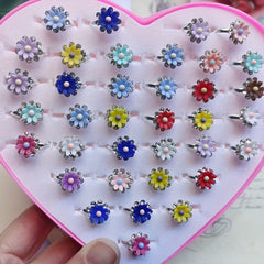5pcs Alloy Flower Mixed Style Adjustable Children's Rings Set