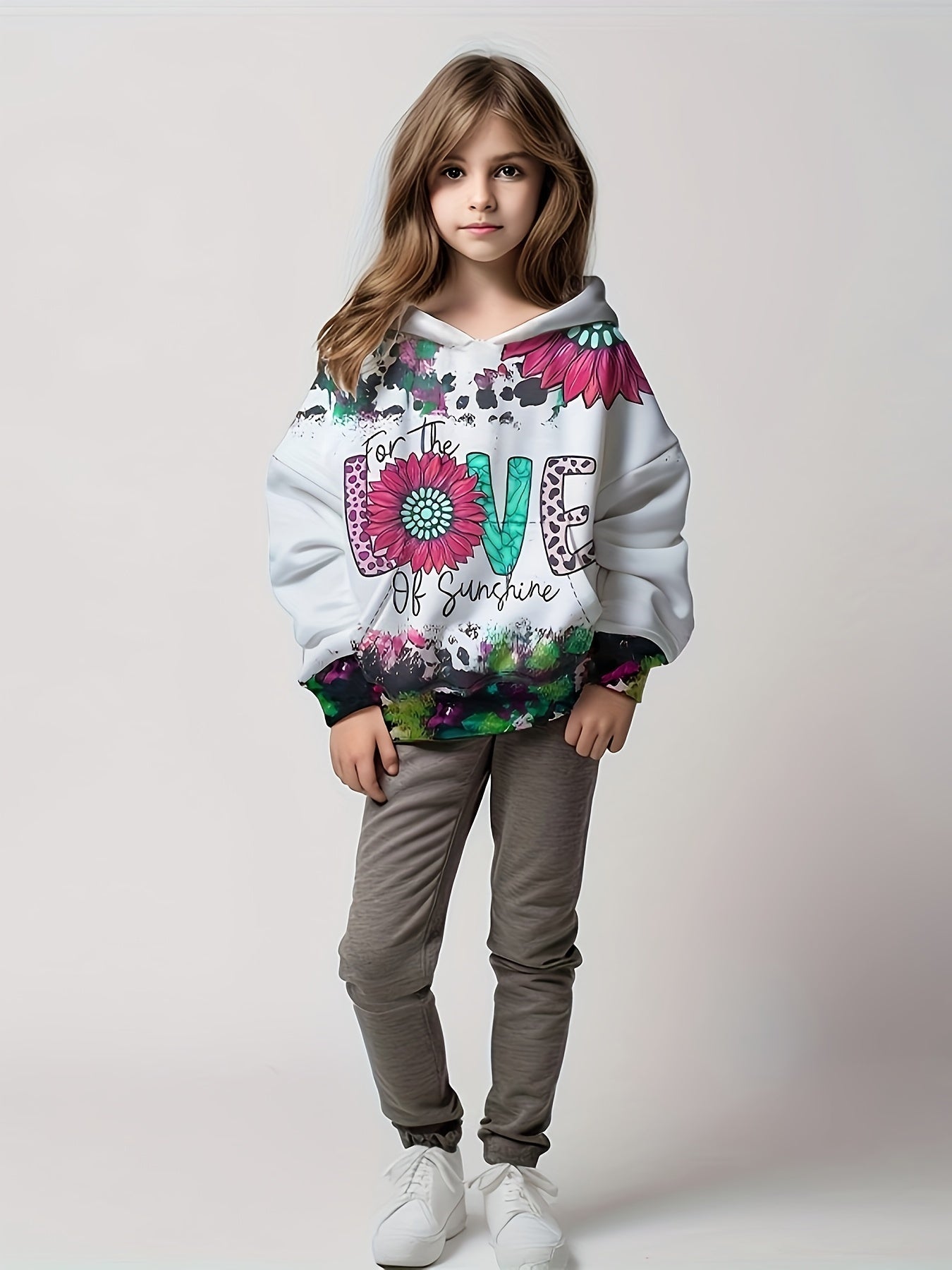Western Style LOVE Print Sunflower Graphic Hoodies Girls Pullover