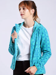 Women's Outdoor Print Fleece Hooded Jacket Zipper Up