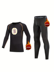 Kids Compression Fleece Sets Crew Neck Pullover Elastic Waist Matching Pants
