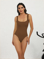 Ribbed Sleeveless Square Neck Tank Tops Bodysuits Solid Yoga Jumpsuit