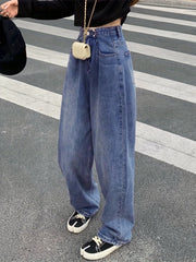 High Waist Straight Jeans Loose Fit Casual Baggy Jeans Women's Denim