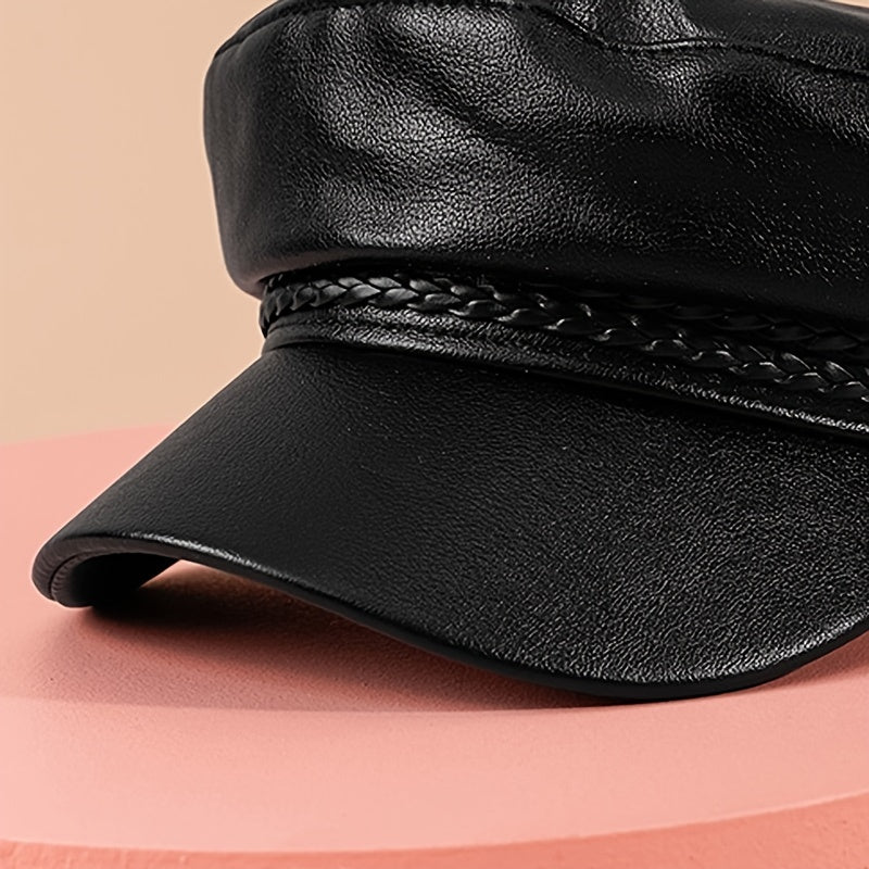 PU Leather Cap Women's Solid Hat Cap Vintage Hats For Weddings Chrismas Year