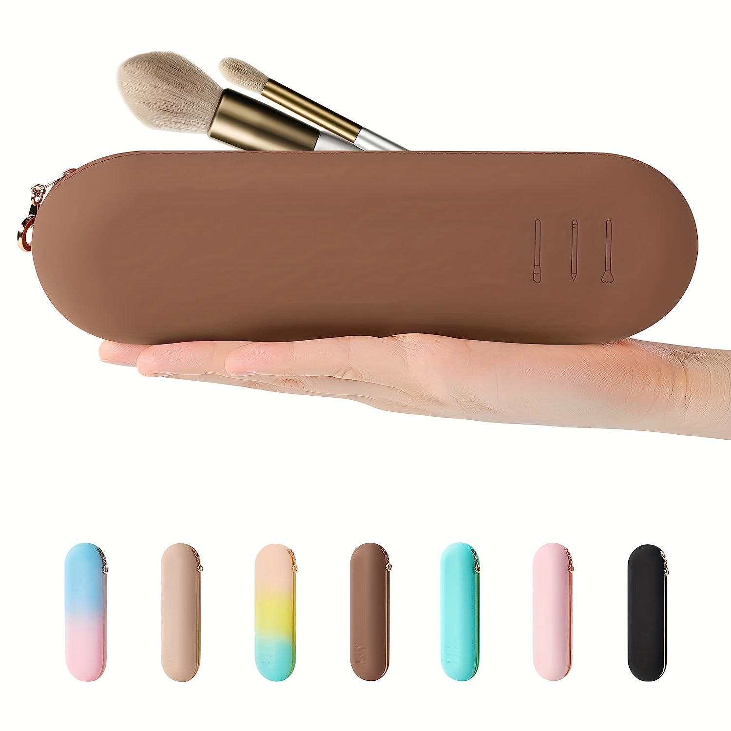 Silicone Makeup Brush Holder Zipper Travel Cosmetic Brushes Case