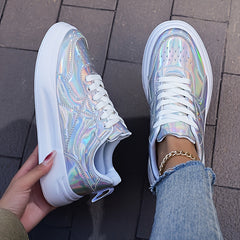 Colorful Faux Leather Skate Shoes Flat Outdoor Sneakers