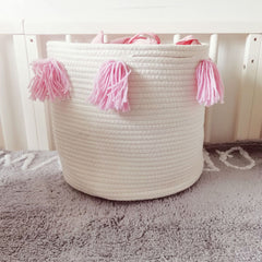 Handcrafted Tassel Cotton Rope Toy Storage Basket for Kids